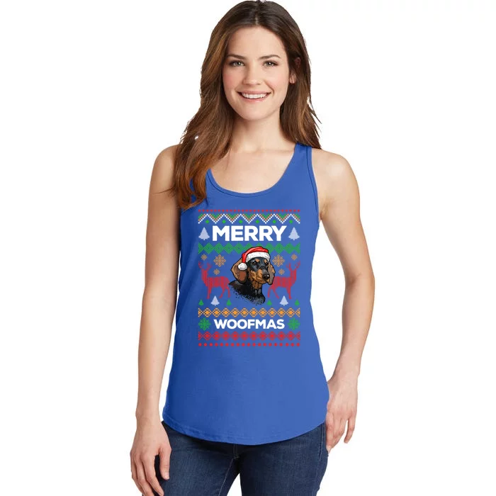 Merry Woofmas Ugly Sweater Christmas Dachshund Lover Gift Ladies Essential Tank