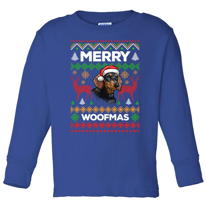 Merry Woofmas Ugly Sweater Christmas Dachshund Lover Gift Toddler Long Sleeve Shirt