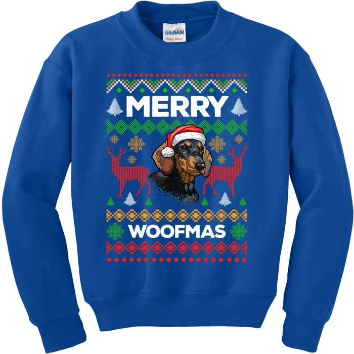 Merry Woofmas Ugly Sweater Christmas Dachshund Lover Gift Kids Sweatshirt