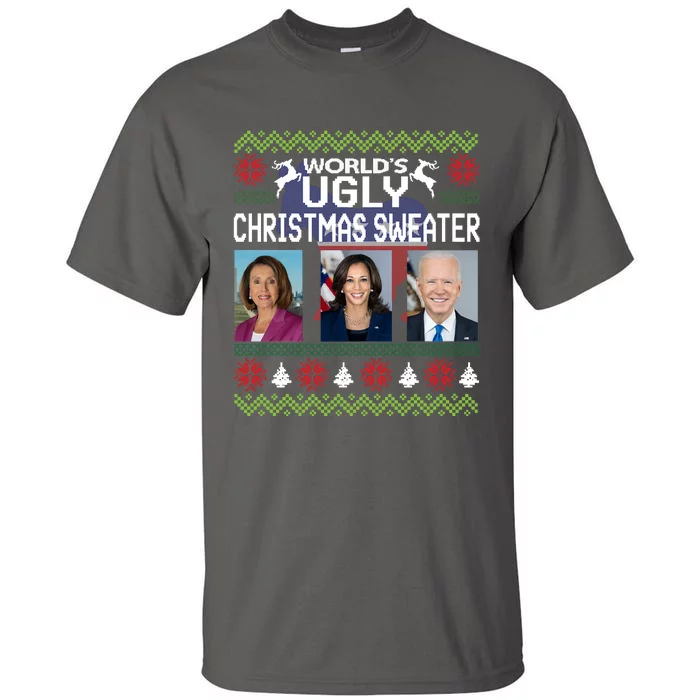 Meme World's Ugly Pelosi Kamala Joe Biden Christmas Sweater Funny Anti Biden Tall T-Shirt