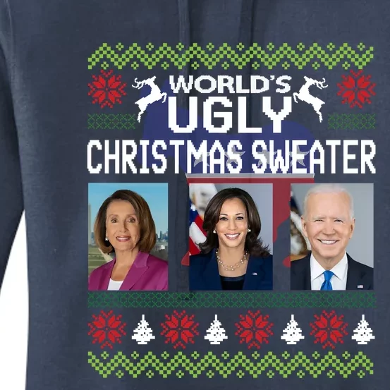 Meme World's Ugly Pelosi Kamala Joe Biden Christmas Sweater Funny Anti Biden Women's Pullover Hoodie