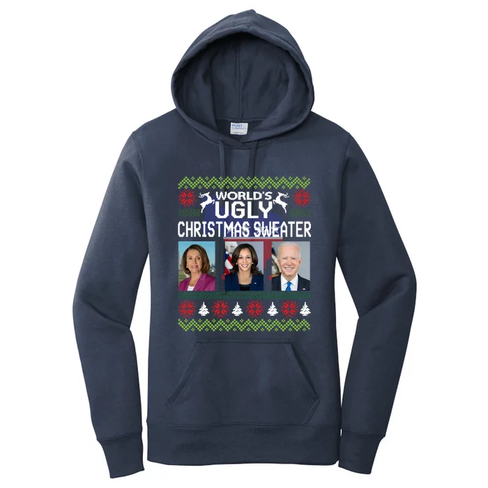 Meme World's Ugly Pelosi Kamala Joe Biden Christmas Sweater Funny Anti Biden Women's Pullover Hoodie