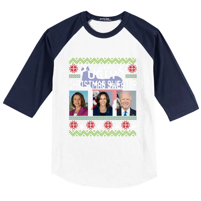 Meme World's Ugly Pelosi Kamala Joe Biden Christmas Sweater Funny Anti Biden Baseball Sleeve Shirt