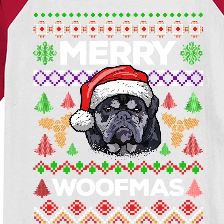 Merry Woofmas Ugly Sweater Christmas English Bulldog Lover Cool Gift Kids Colorblock Raglan Jersey