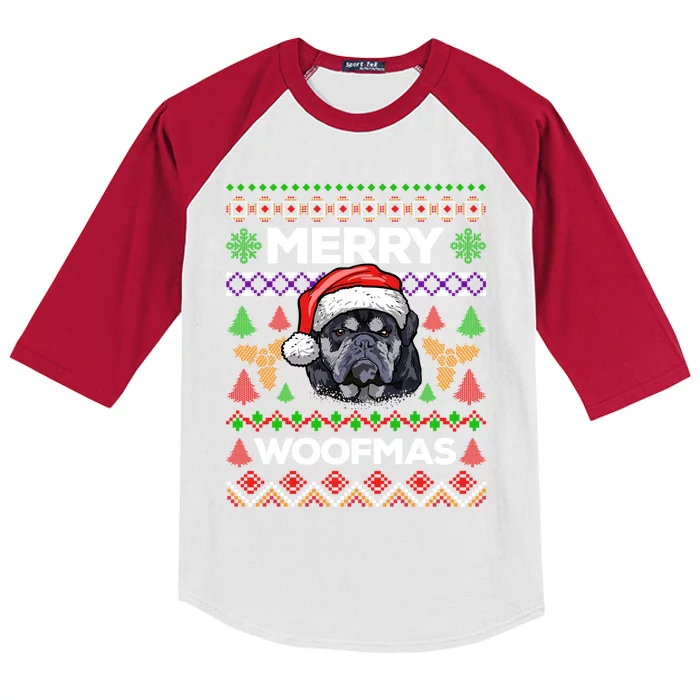 Merry Woofmas Ugly Sweater Christmas English Bulldog Lover Cool Gift Kids Colorblock Raglan Jersey