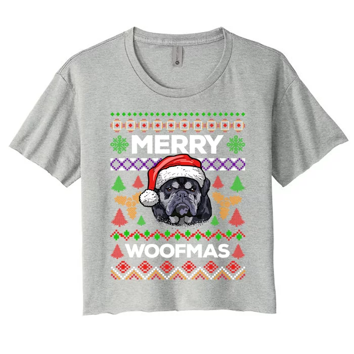 Merry Woofmas Ugly Sweater Christmas English Bulldog Lover Cool Gift Women's Crop Top Tee