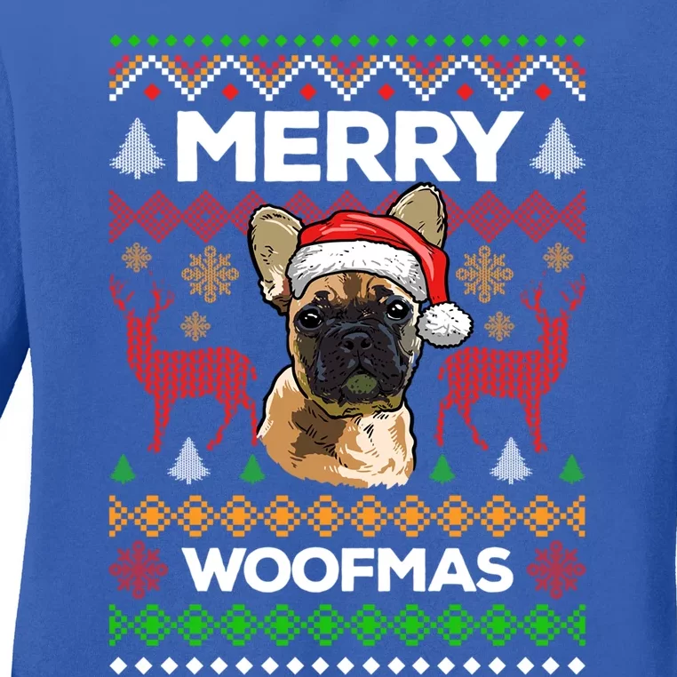 Merry Woofmas Ugly Sweater Christmas French Bulldog Lover Cute Gift Ladies Long Sleeve Shirt