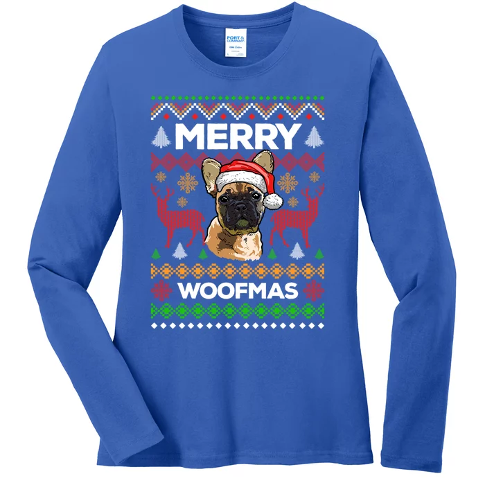 Merry Woofmas Ugly Sweater Christmas French Bulldog Lover Cute Gift Ladies Long Sleeve Shirt