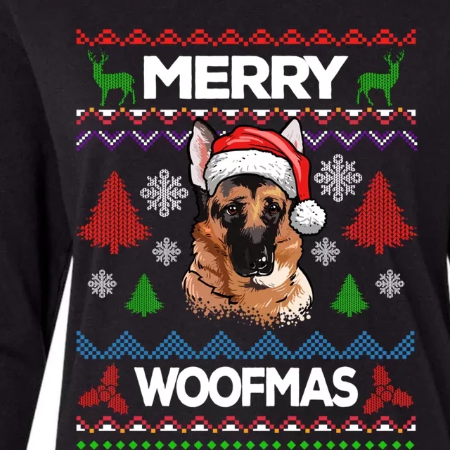 Merry Woofmas Ugly Sweater Christmas Ger Shepherd Lover Meaningful Gift Womens Cotton Relaxed Long Sleeve T-Shirt