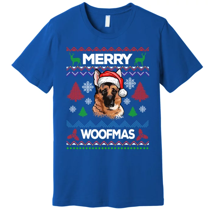 Merry Woofmas Ugly Sweater Christmas Ger Shepherd Lover Meaningful Gift Premium T-Shirt