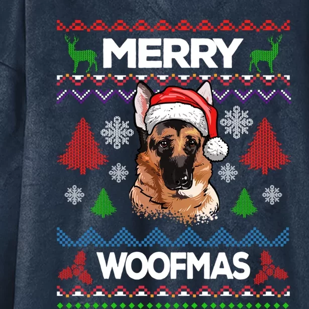 Merry Woofmas Ugly Sweater Christmas Ger Shepherd Lover Meaningful Gift Hooded Wearable Blanket