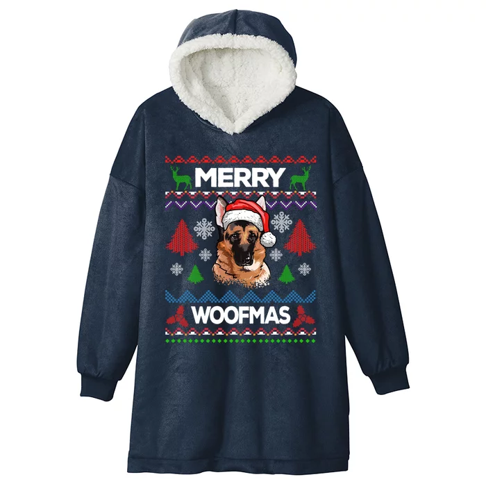 Merry Woofmas Ugly Sweater Christmas Ger Shepherd Lover Meaningful Gift Hooded Wearable Blanket