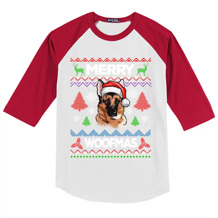 Merry Woofmas Ugly Sweater Christmas Ger Shepherd Lover Meaningful Gift Kids Colorblock Raglan Jersey