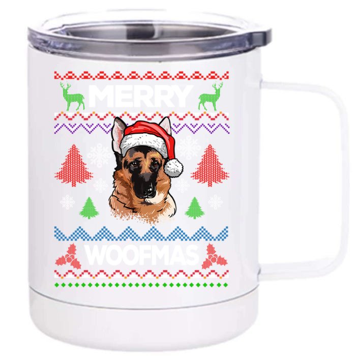 Merry Woofmas Ugly Sweater Christmas Ger Shepherd Lover Gift Front & Back 12oz Stainless Steel Tumbler Cup