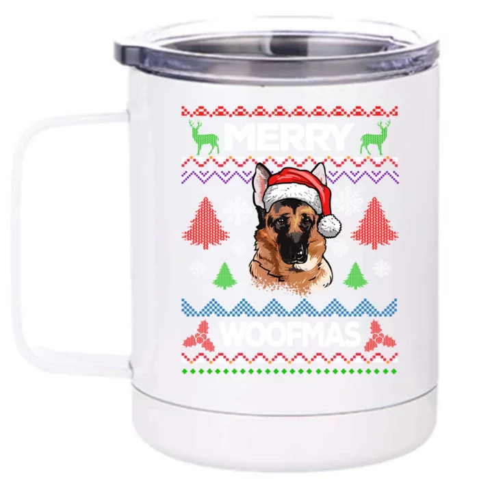 Merry Woofmas Ugly Sweater Christmas Ger Shepherd Lover Gift Front & Back 12oz Stainless Steel Tumbler Cup