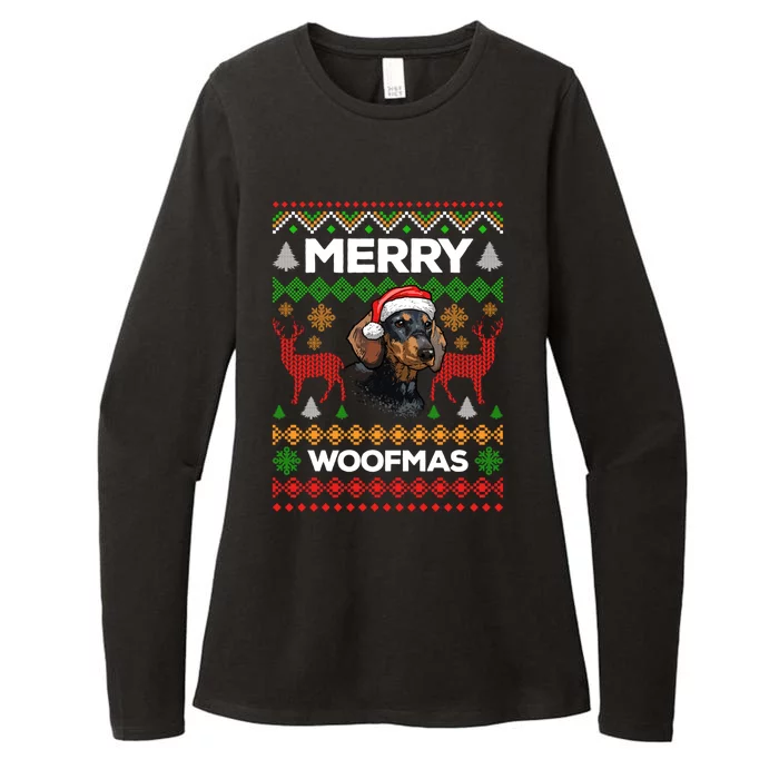 Merry Woofmas Ugly Sweater Christmas Dachshund Lover Gift Funny Gift Womens CVC Long Sleeve Shirt