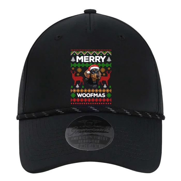 Merry Woofmas Ugly Sweater Christmas Dachshund Lover Gift Funny Gift Performance The Dyno Cap