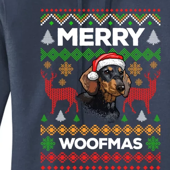 Merry Woofmas Ugly Sweater Christmas Dachshund Lover Gift Funny Gift Women's Pullover Hoodie