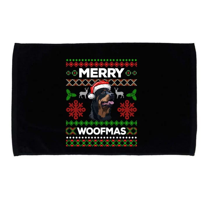 Merry Woofmas Ugly Sweater Christmas Rottweiler Lover Gift Cute Gift Microfiber Hand Towel