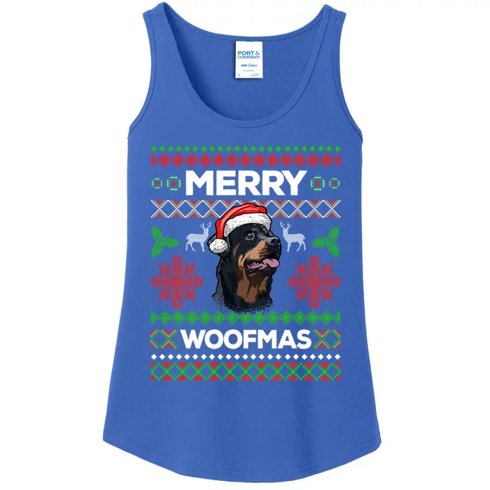 Merry Woofmas Ugly Sweater Christmas Rottweiler Lover Gift Cute Gift Ladies Essential Tank