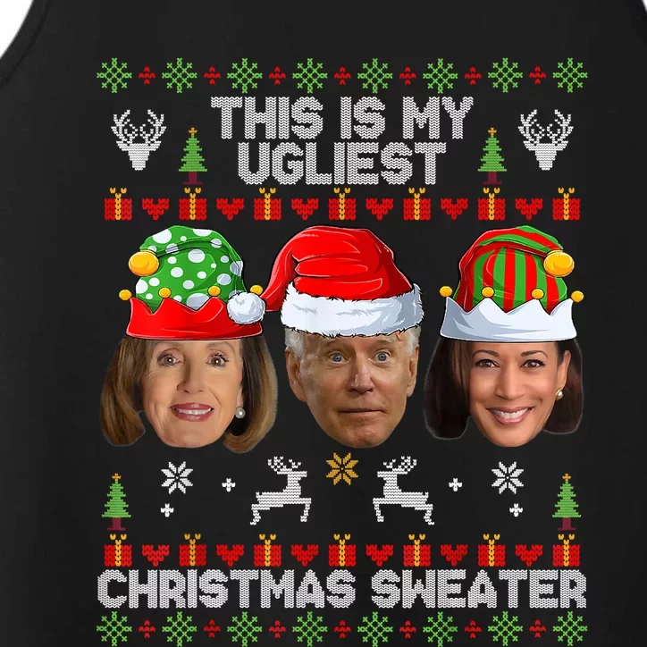 Meme World's Ugly Pelosi Kamala Joe Biden Christmas Sweater Funny Anti Biden Performance Tank