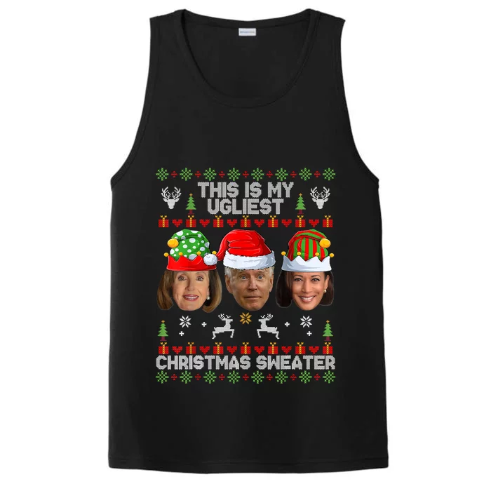 Meme World's Ugly Pelosi Kamala Joe Biden Christmas Sweater Funny Anti Biden Performance Tank