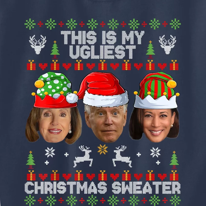 Meme World's Ugly Pelosi Kamala Joe Biden Christmas Sweater Funny Anti Biden Kids Sweatshirt