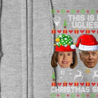 Meme World's Ugly Pelosi Kamala Joe Biden Christmas Sweater Funny Anti Biden Full Zip Hoodie