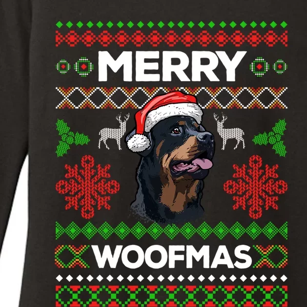 Merry Woofmas Ugly Sweater Christmas Rottweiler Lover Gift Womens CVC Long Sleeve Shirt