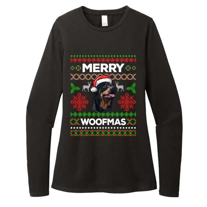 Merry Woofmas Ugly Sweater Christmas Rottweiler Lover Gift Womens CVC Long Sleeve Shirt