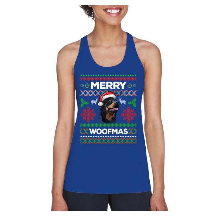 Merry Woofmas Ugly Sweater Christmas Rottweiler Lover Gift Women's Racerback Tank