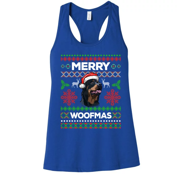 Merry Woofmas Ugly Sweater Christmas Rottweiler Lover Gift Women's Racerback Tank