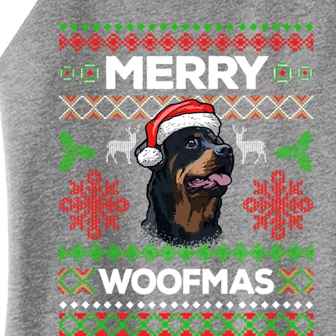 Merry Woofmas Ugly Sweater Christmas Rottweiler Lover Gift Women’s Perfect Tri Rocker Tank