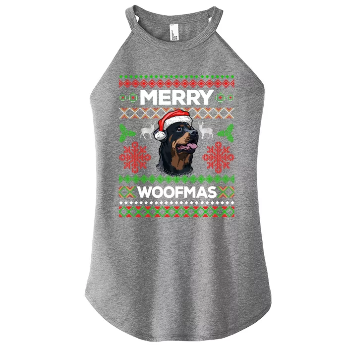 Merry Woofmas Ugly Sweater Christmas Rottweiler Lover Gift Women’s Perfect Tri Rocker Tank