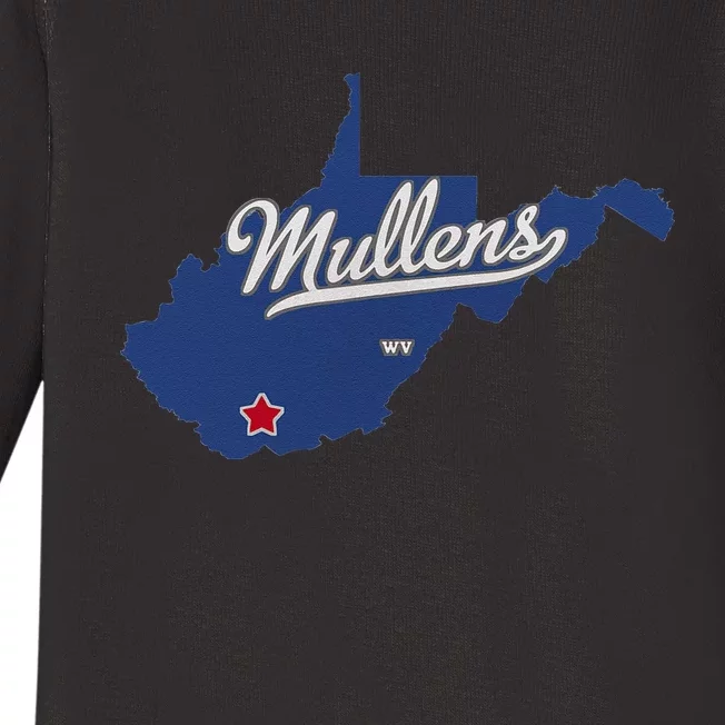 Mullens West Virginia WV Map Baby Long Sleeve Bodysuit