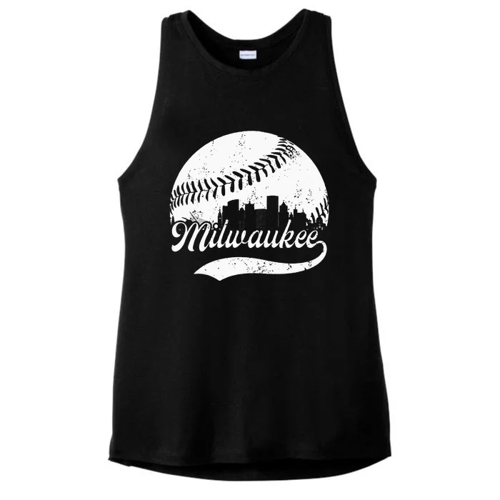 Milwaukee Wisconsin Vintage Skyline Apparel Ladies Tri-Blend Wicking Tank