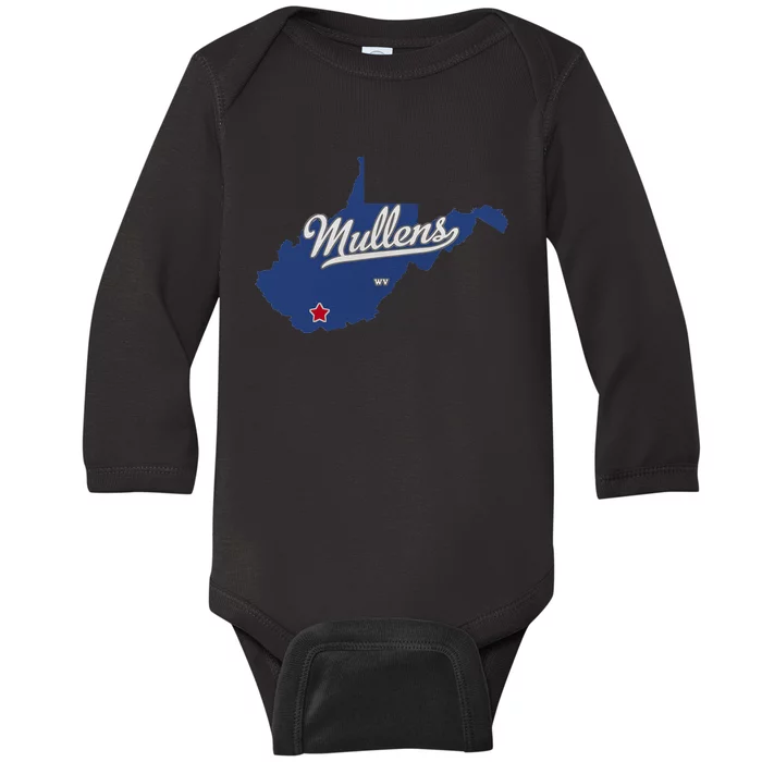 Mullens West Virginia WV Map Baby Long Sleeve Bodysuit