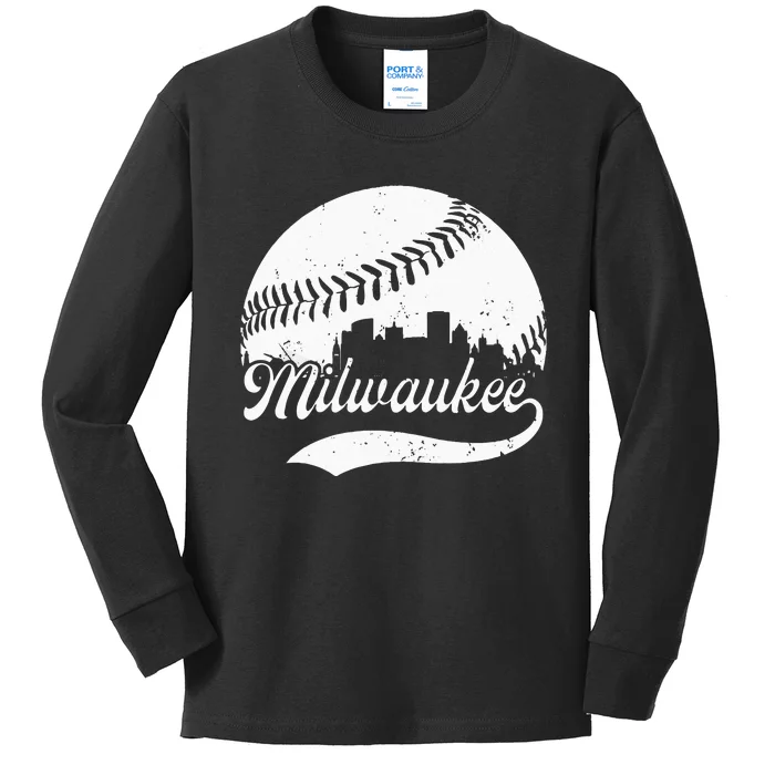 Milwaukee Wisconsin Vintage Skyline Apparel Kids Long Sleeve Shirt