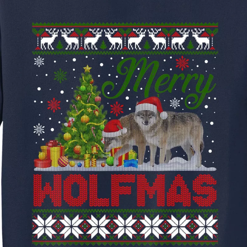 Merry Wolfmas Wolf Christmas Tree Funny Animal Lovers Xmas Tall Sweatshirt