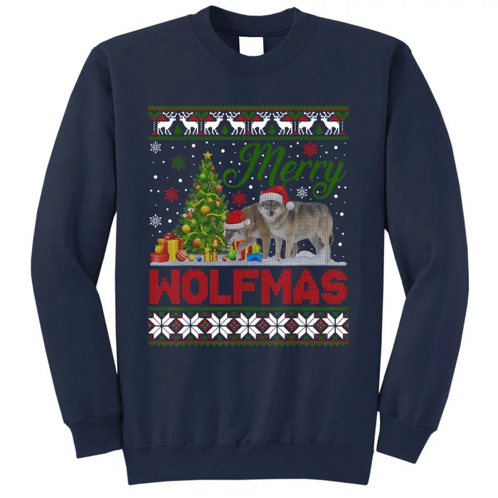 Merry Wolfmas Wolf Christmas Tree Funny Animal Lovers Xmas Tall Sweatshirt