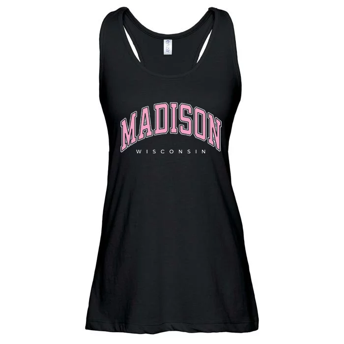 Madison Wisconsin WI Varsity Pink Text Ladies Essential Flowy Tank