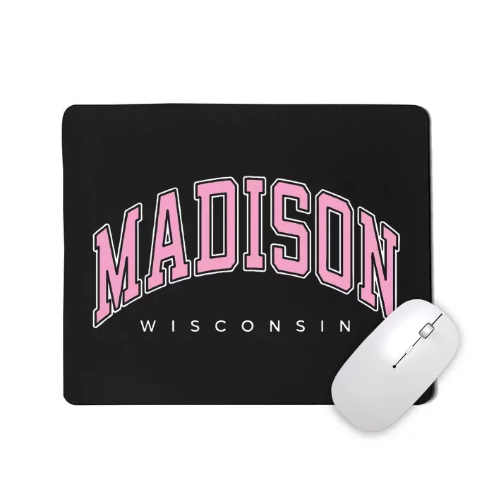 Madison Wisconsin WI Varsity Pink Text Mousepad