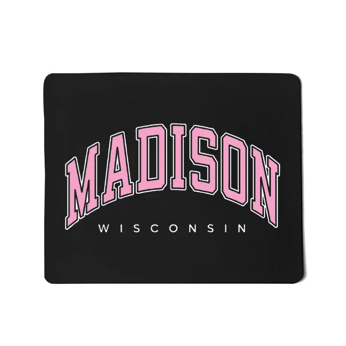 Madison Wisconsin WI Varsity Pink Text Mousepad