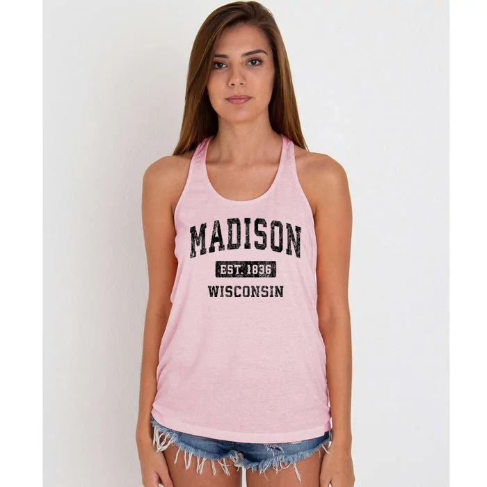 Madison Wisconsin Wi Vintage Sports Design Women's Knotted Racerback Tank