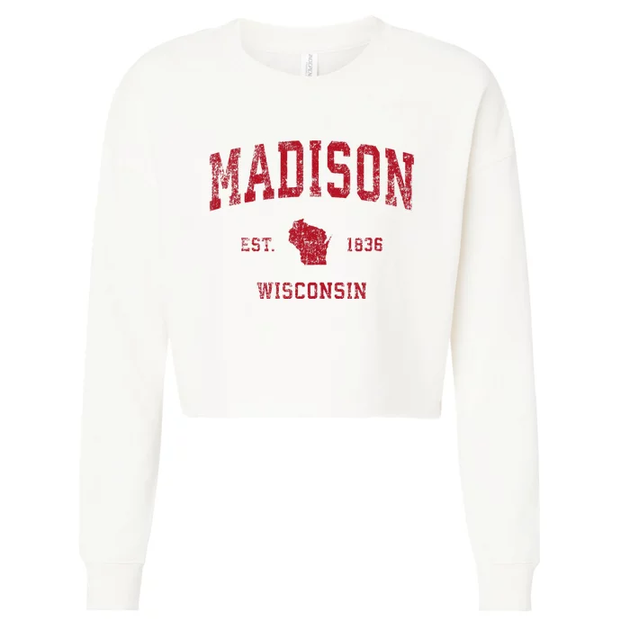 Madison Wisconsin Wi Vintage Sports Design Cropped Pullover Crew