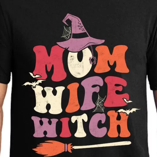 Mom Wife Witch Funny Trick Or Treat Halloween Groovy Retro Cute Gift Pajama Set