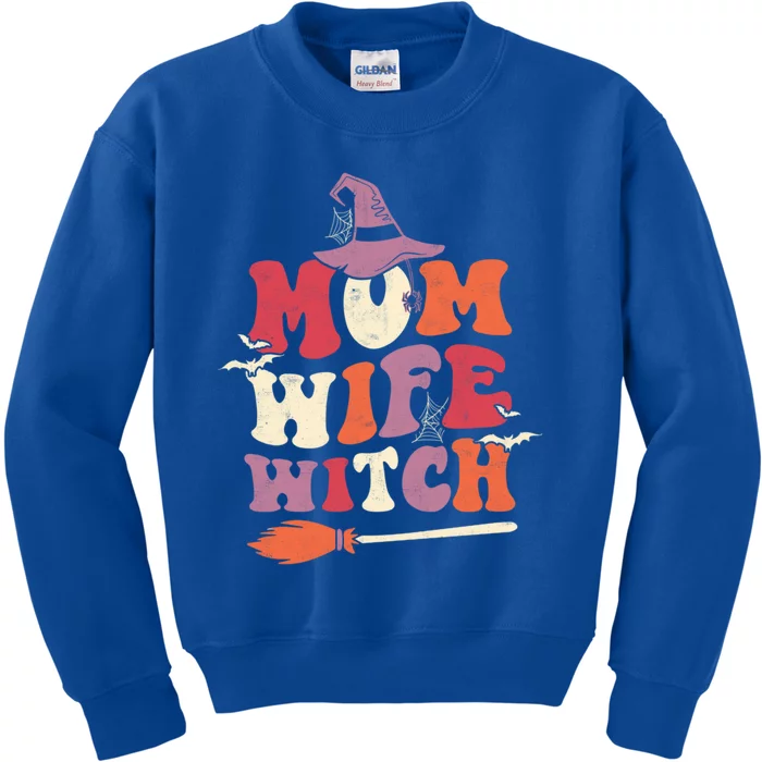 Mom Wife Witch Funny Trick Or Treat Halloween Groovy Retro Cute Gift Kids Sweatshirt