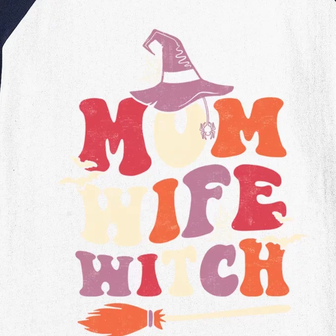 Mom Wife Witch Funny Trick Or Treat Halloween Groovy Retro Cute Gift Baseball Sleeve Shirt