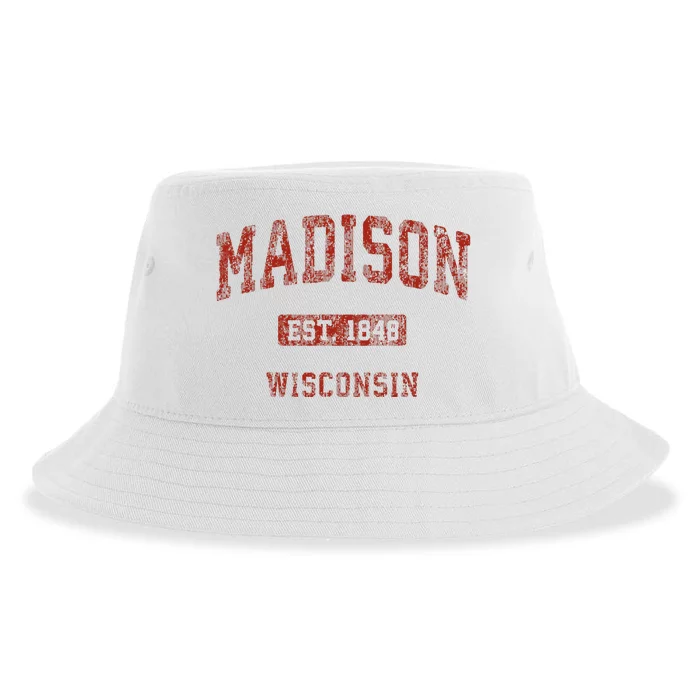 Madison Wisconsin Wi Vintage Athletic Sports Sustainable Bucket Hat