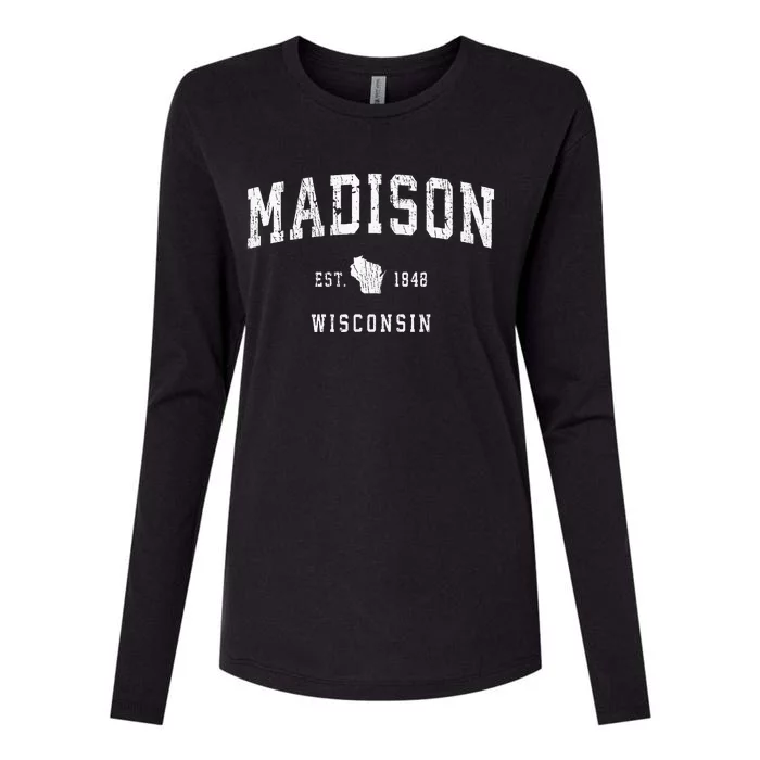 Madison Wisconsin Wi Vintage Athletic Sports Design Womens Cotton Relaxed Long Sleeve T-Shirt